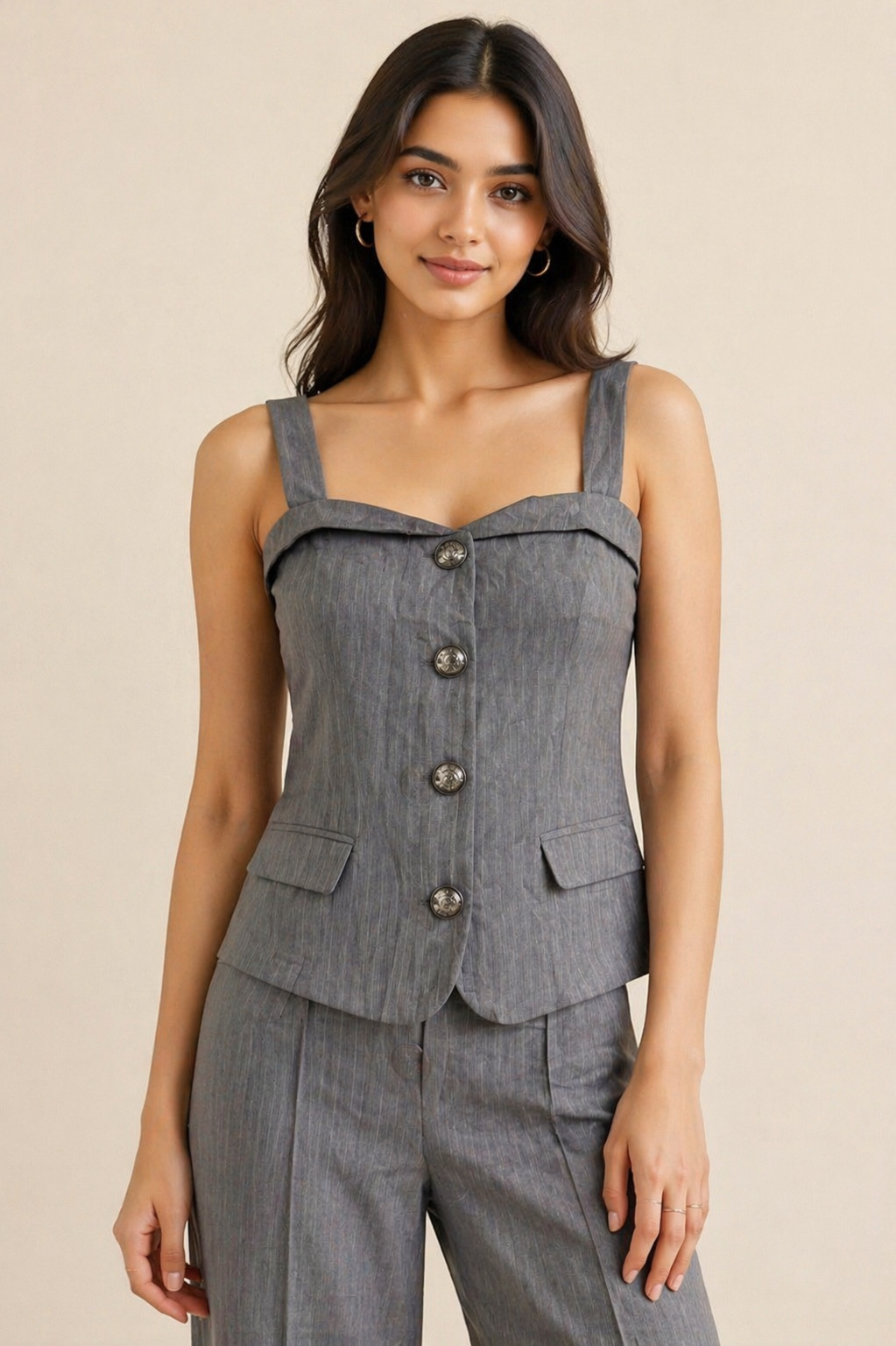 Charcoal Grey Tailored Vest Top
