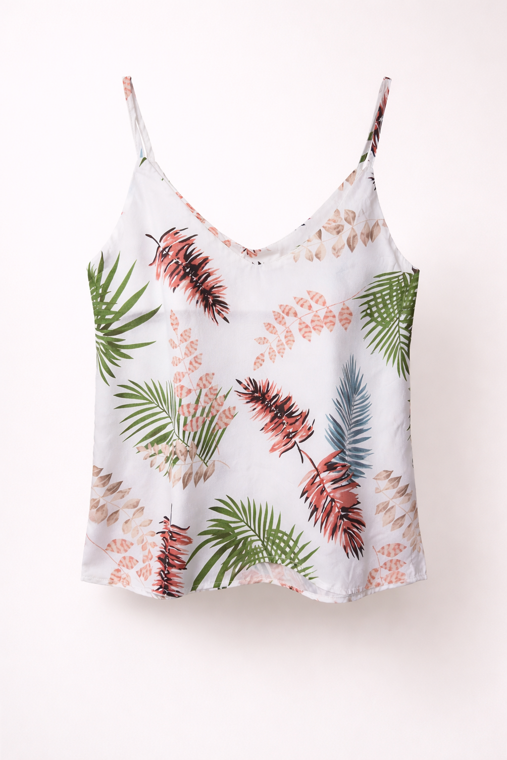White Tropical Print Spaghetti Strap Camisole Top