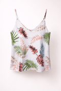White Tropical Print Spaghetti Strap Camisole Top