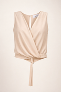Nude Beige Wrap-Style Sleeveless Top with Tie Detail