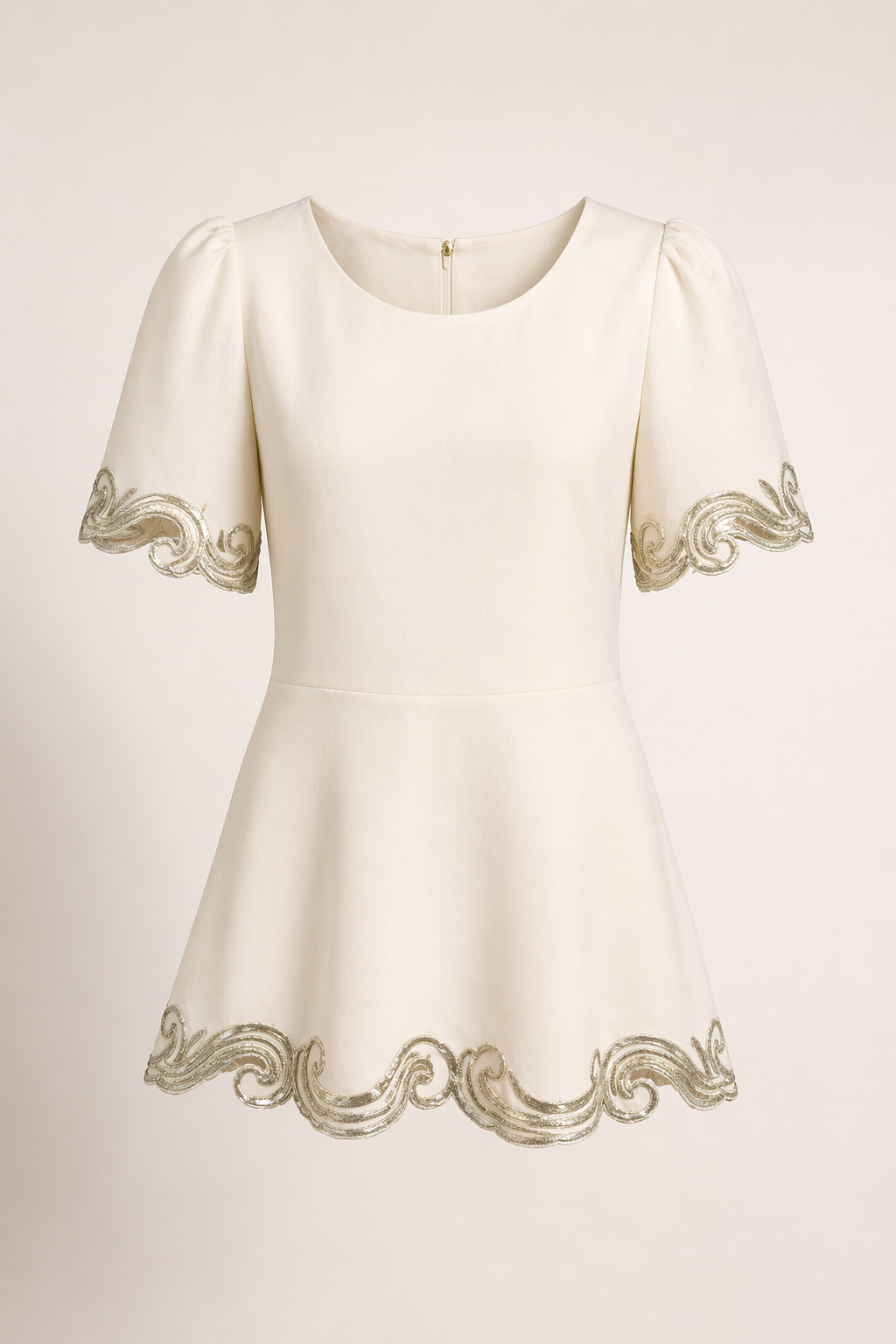 Ivory Elegance top with Gold Embroidered Hem & Sleeves