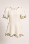 Ivory Elegance top with Gold Embroidered Hem & Sleeves