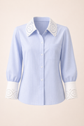 Blue Striped Lace Collar Classic Shirt