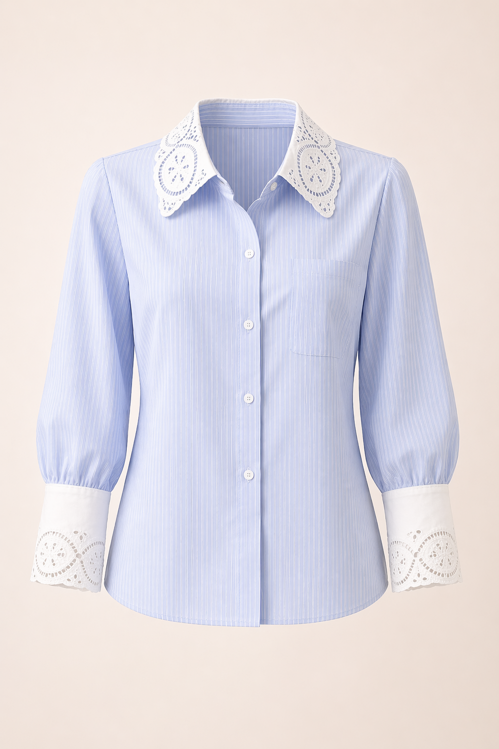 Blue Striped Lace Collar Classic Shirt