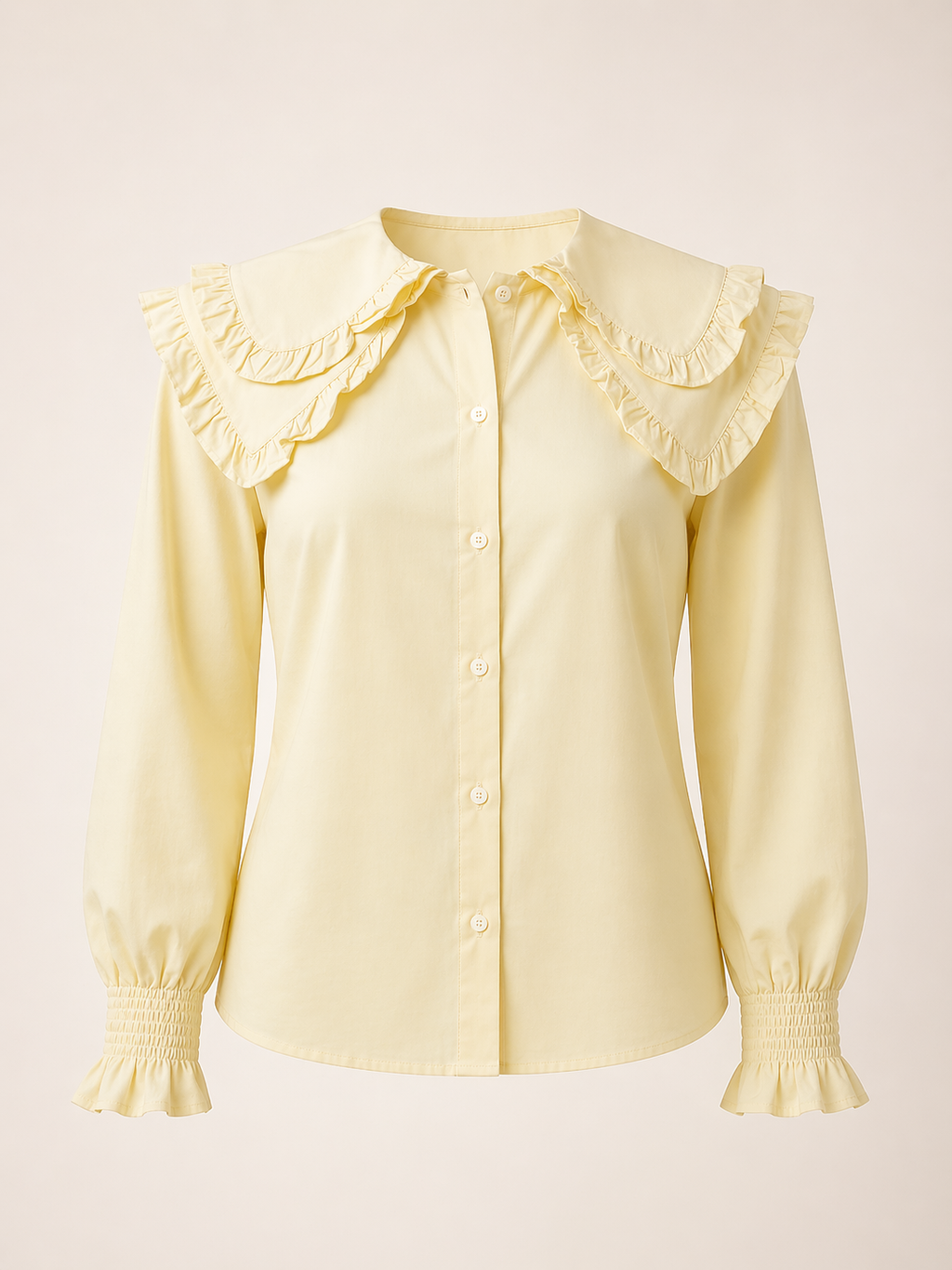 Pastel Yellow Ruffle Collar Feminine Shirt
