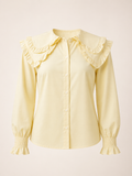 Pastel Yellow Ruffle Collar Feminine Shirt