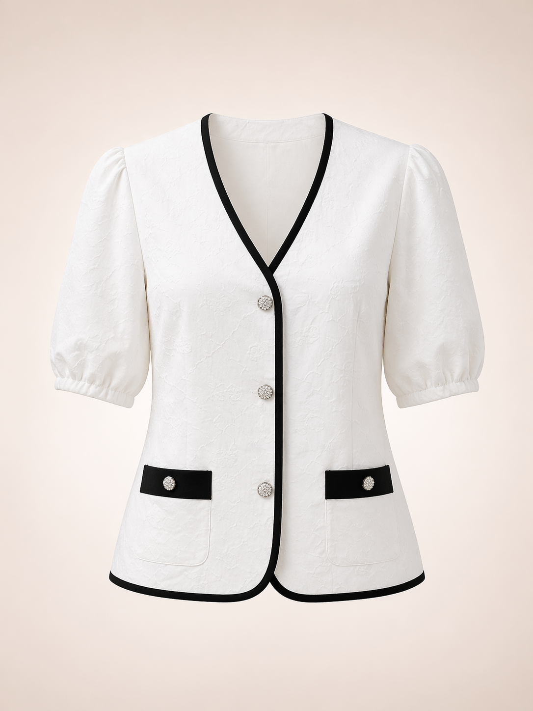 White Textured Contrast Trim Elegant Top