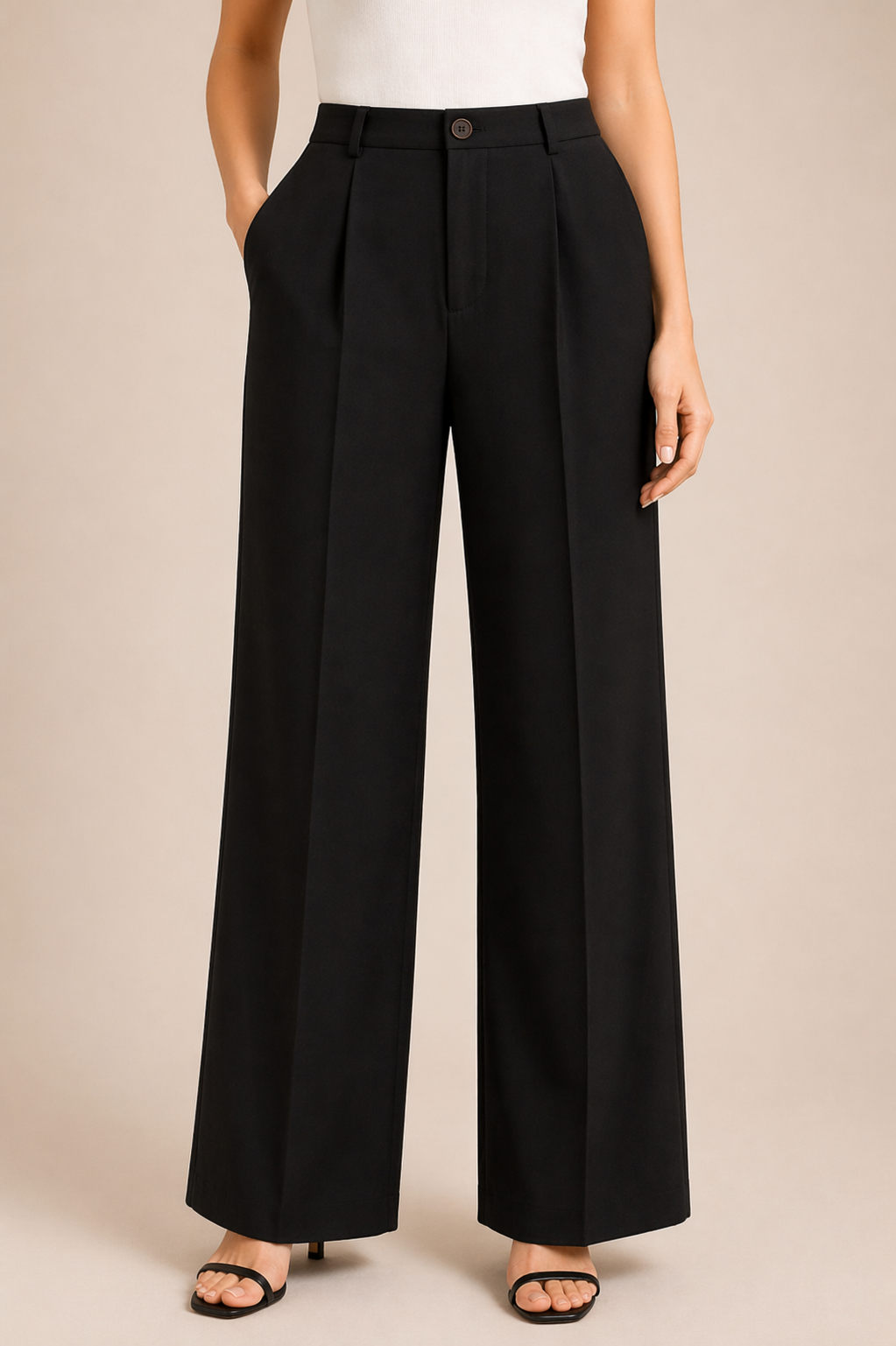 Classic Black High-Waist Wide-Leg Trousers