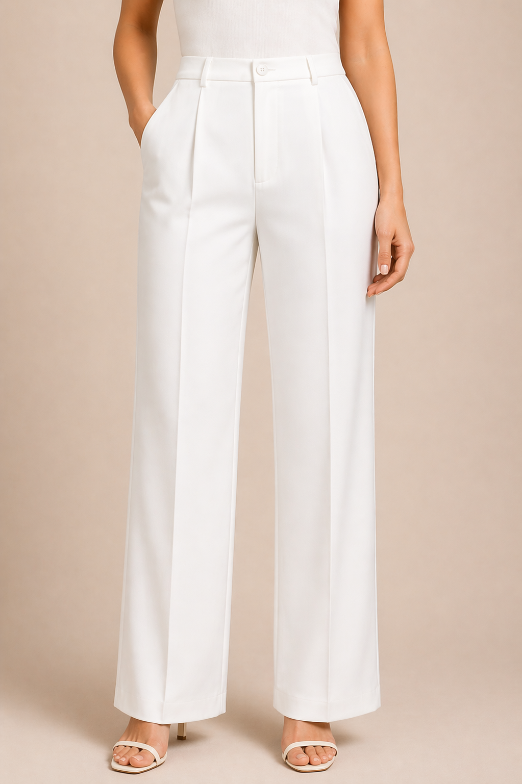 Ivory Tailored Straight Fit Trousers