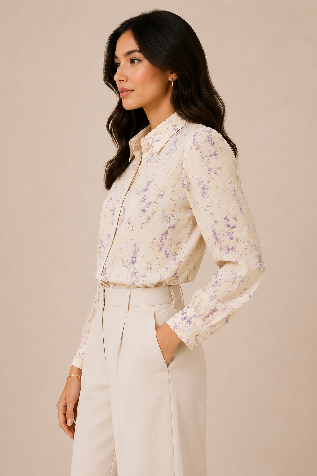 Lavender Floral Printed Relaxed Fit Shirt