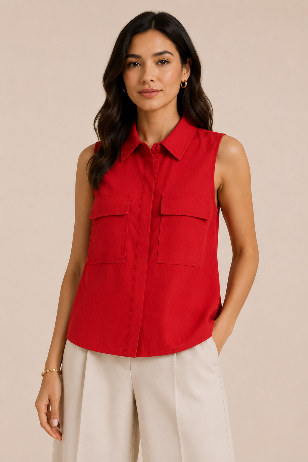 Scarlet Red Utility Sleeveless Shirt