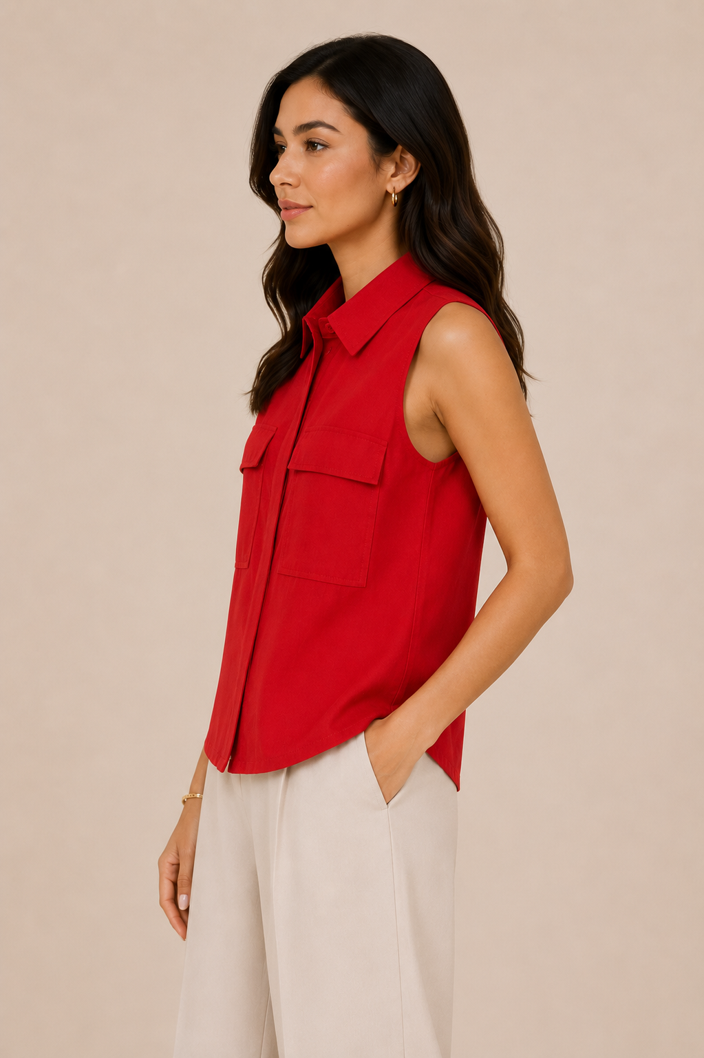 Scarlet Red Utility Sleeveless Shirt