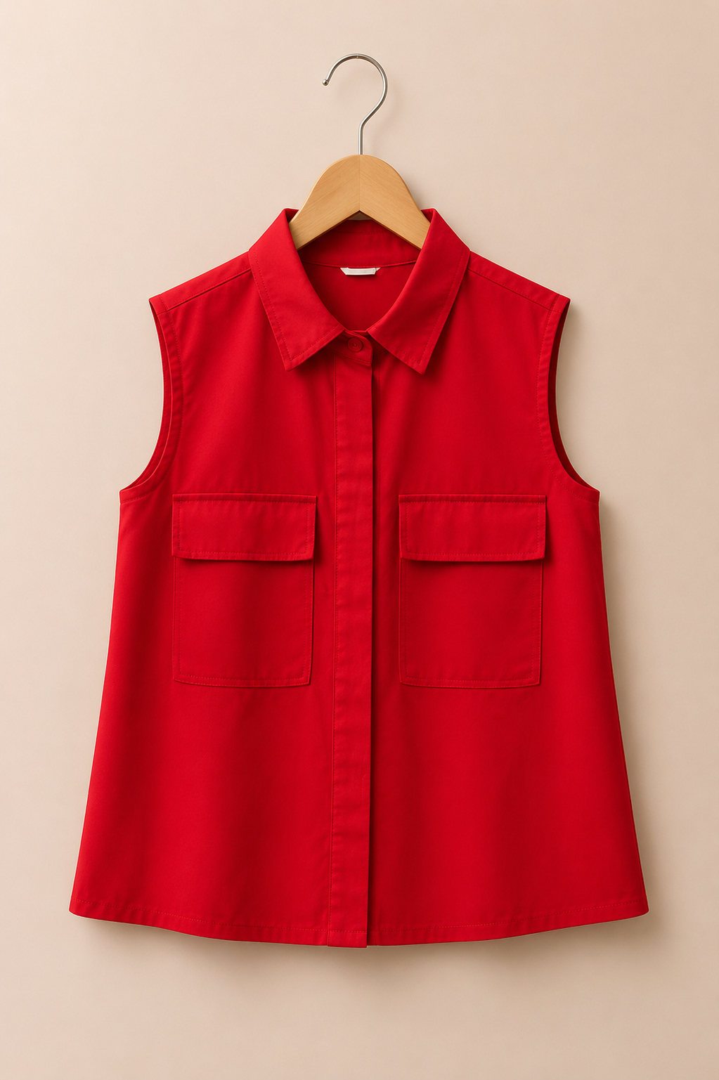 Scarlet Red Utility Sleeveless Shirt