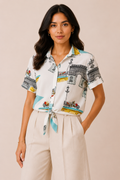 Paris Landmark Printed Tie Front Shirt