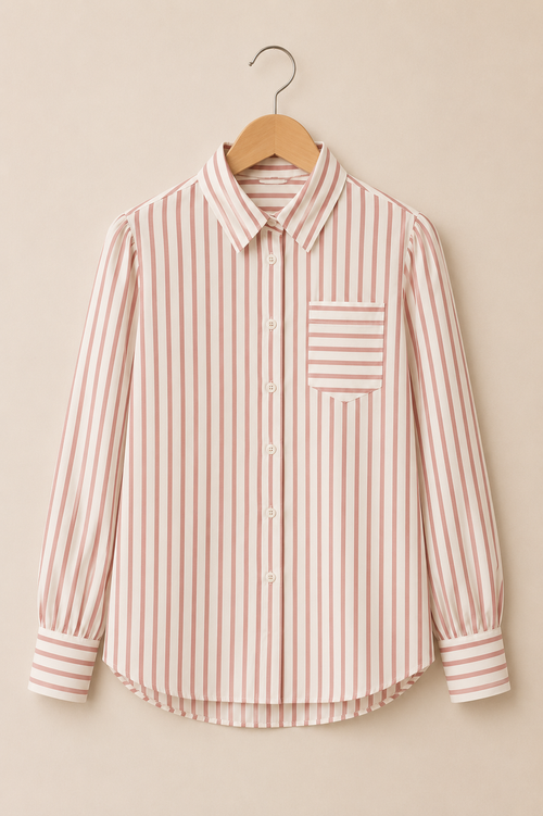 Blush Pink Vertical Stripe Relaxed Shirt