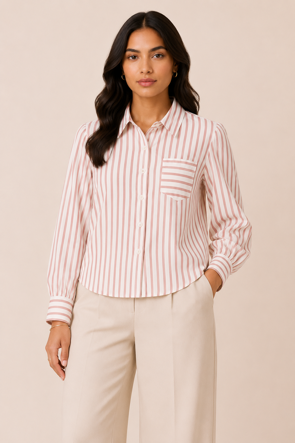 Blush Pink Vertical Stripe Relaxed Shirt