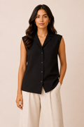 Midnight Black Tailored Sleeveless Vest Top
