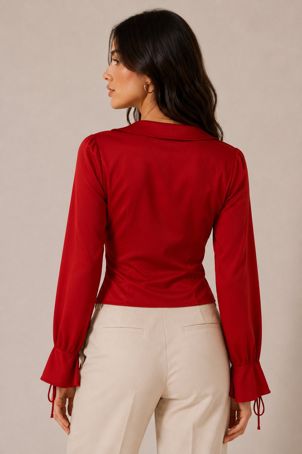 Scarlet Charm Satin Wrap Blouse – Red