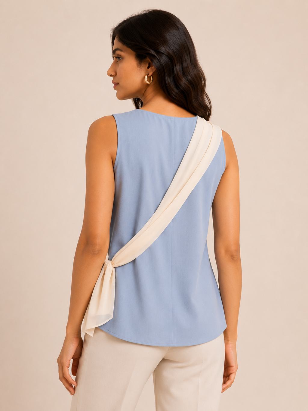 Sky Elegance Draped Sleeveless Top – Powder Blue