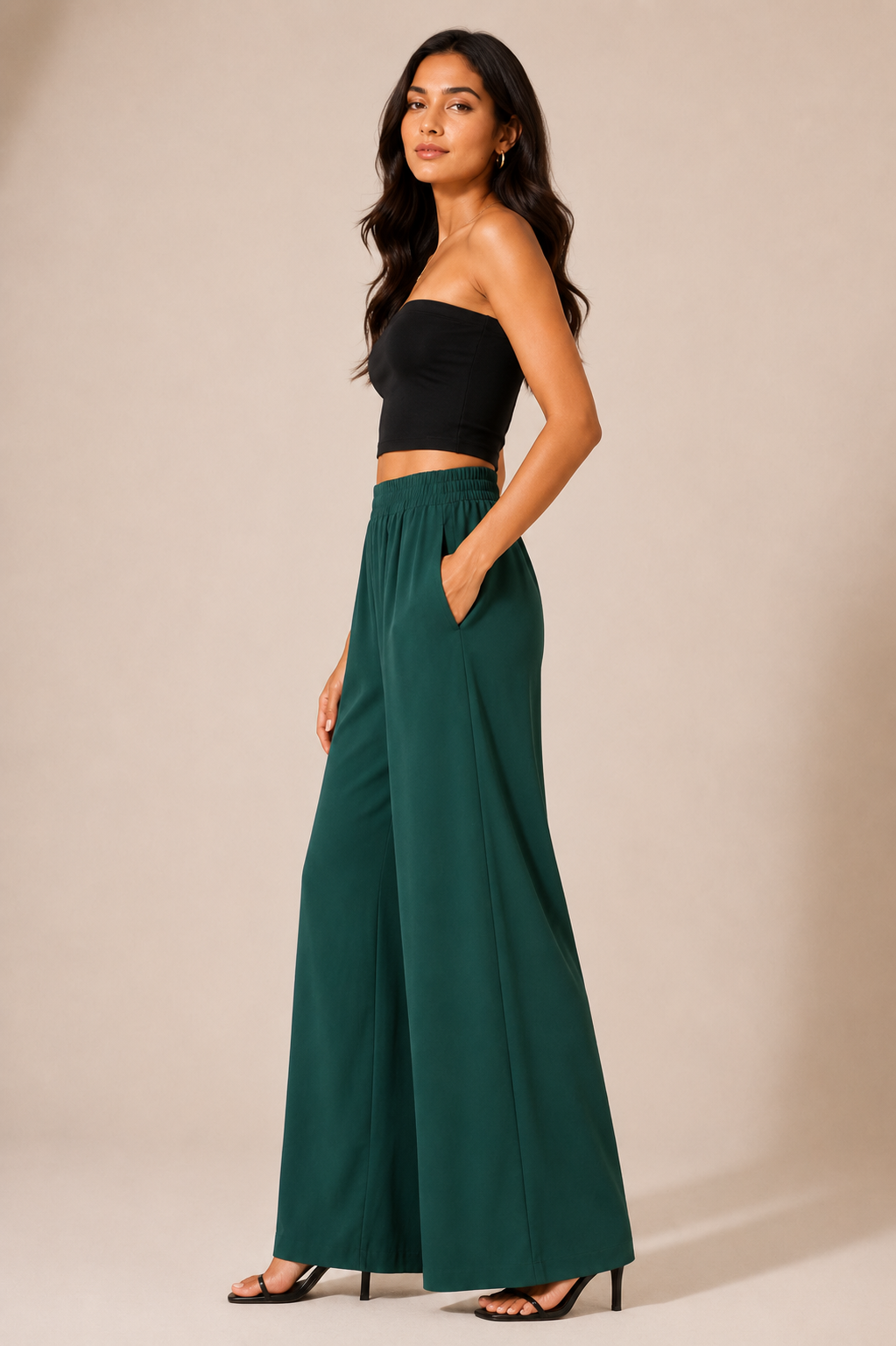 Emerald Flow Wide-Leg Pants (Green)