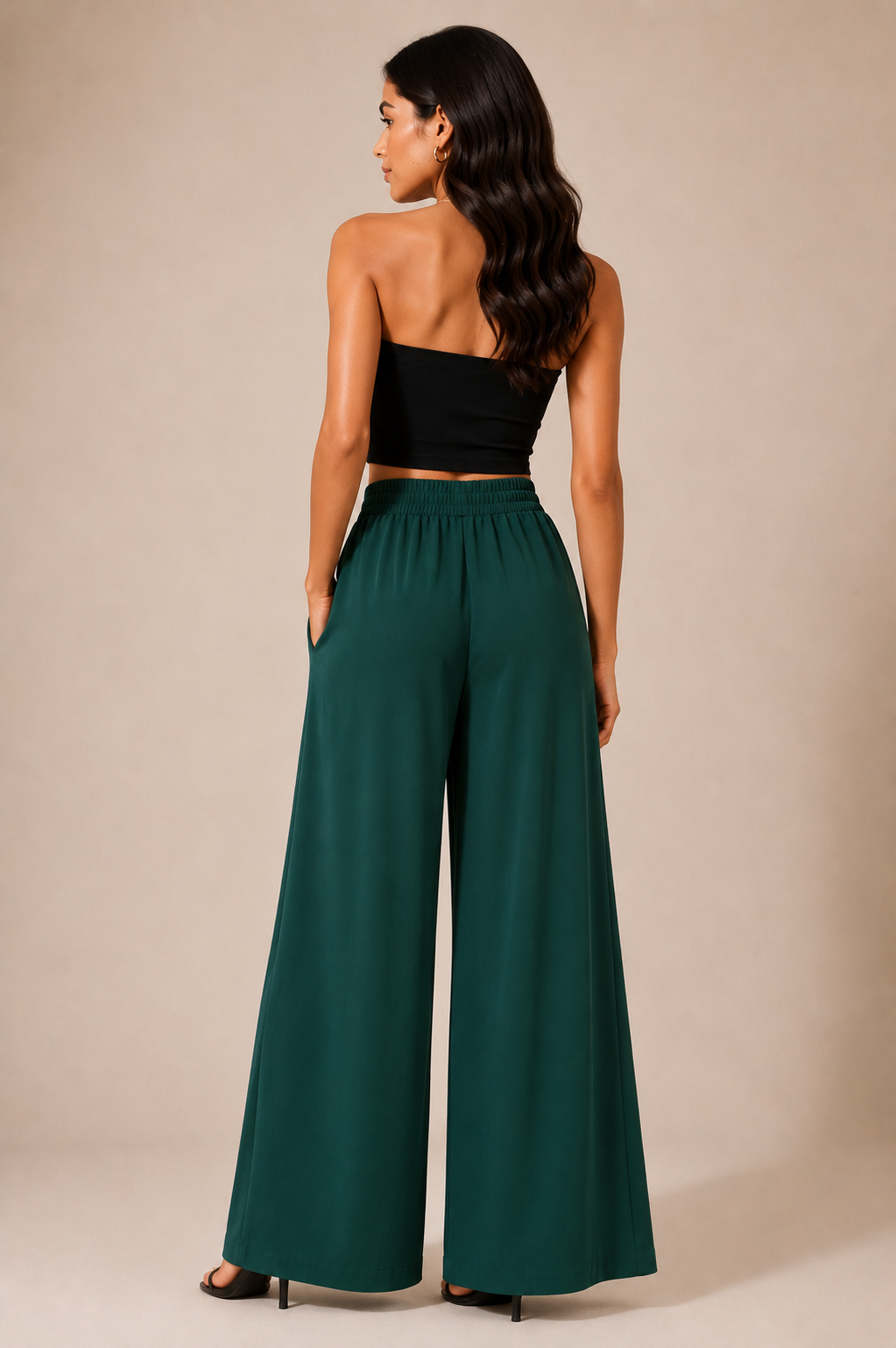 Emerald Flow Wide-Leg Pants (Green)