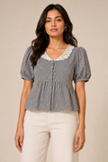 Gingham Grace Lace Collar Peplum Top