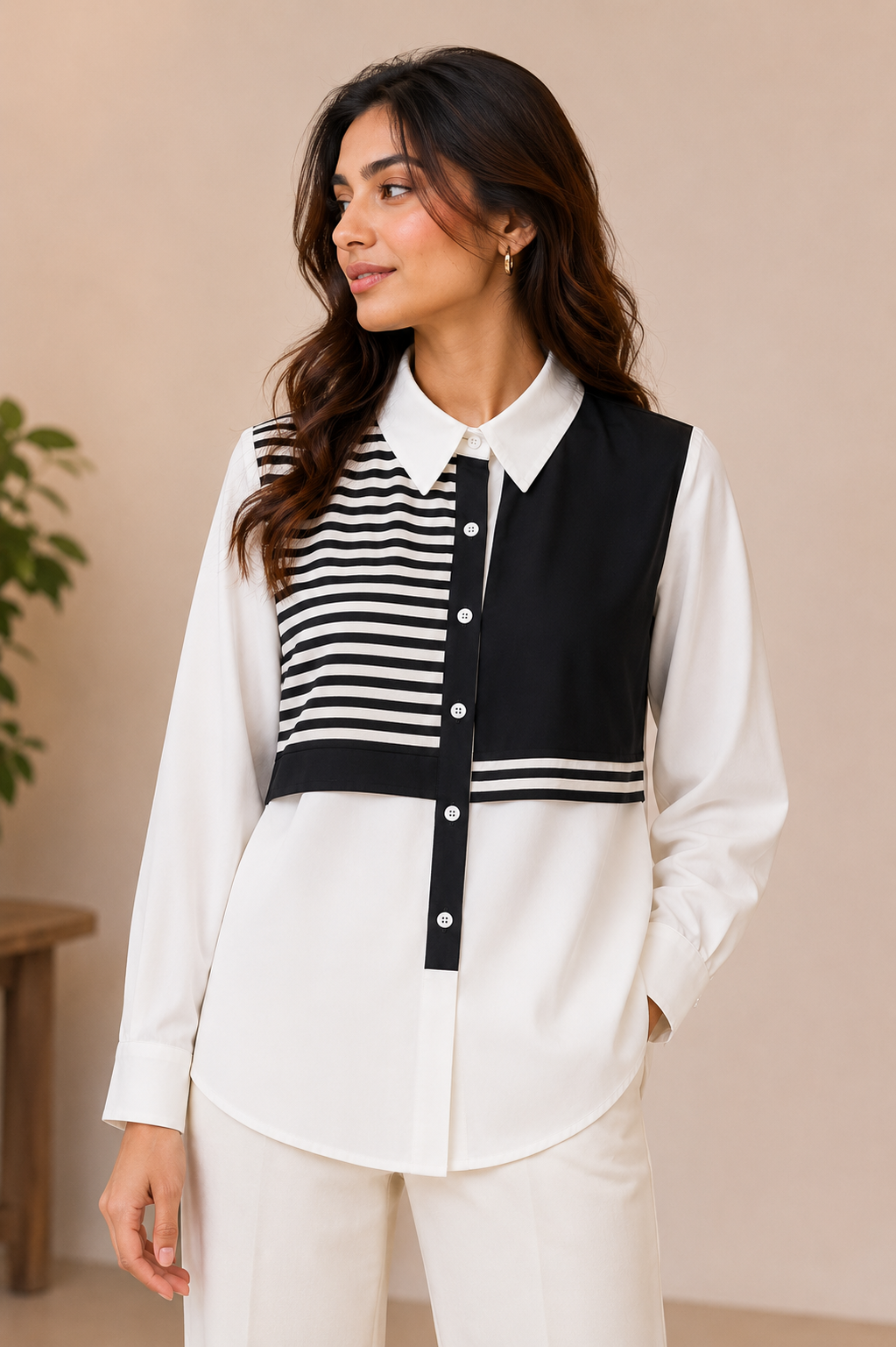 Monochrome Contrast Panel Statement Shirt