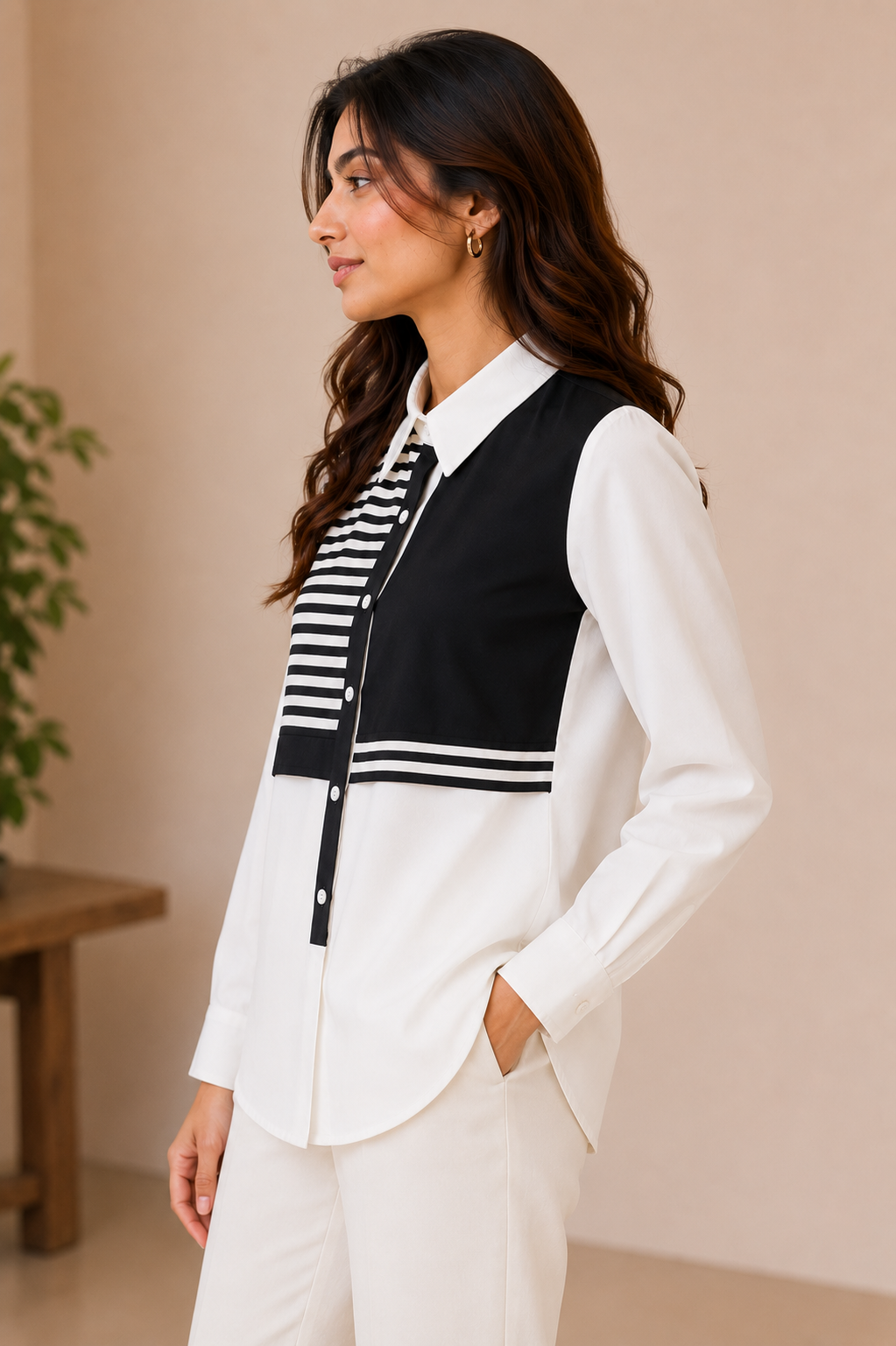 Monochrome Contrast Panel Statement Shirt