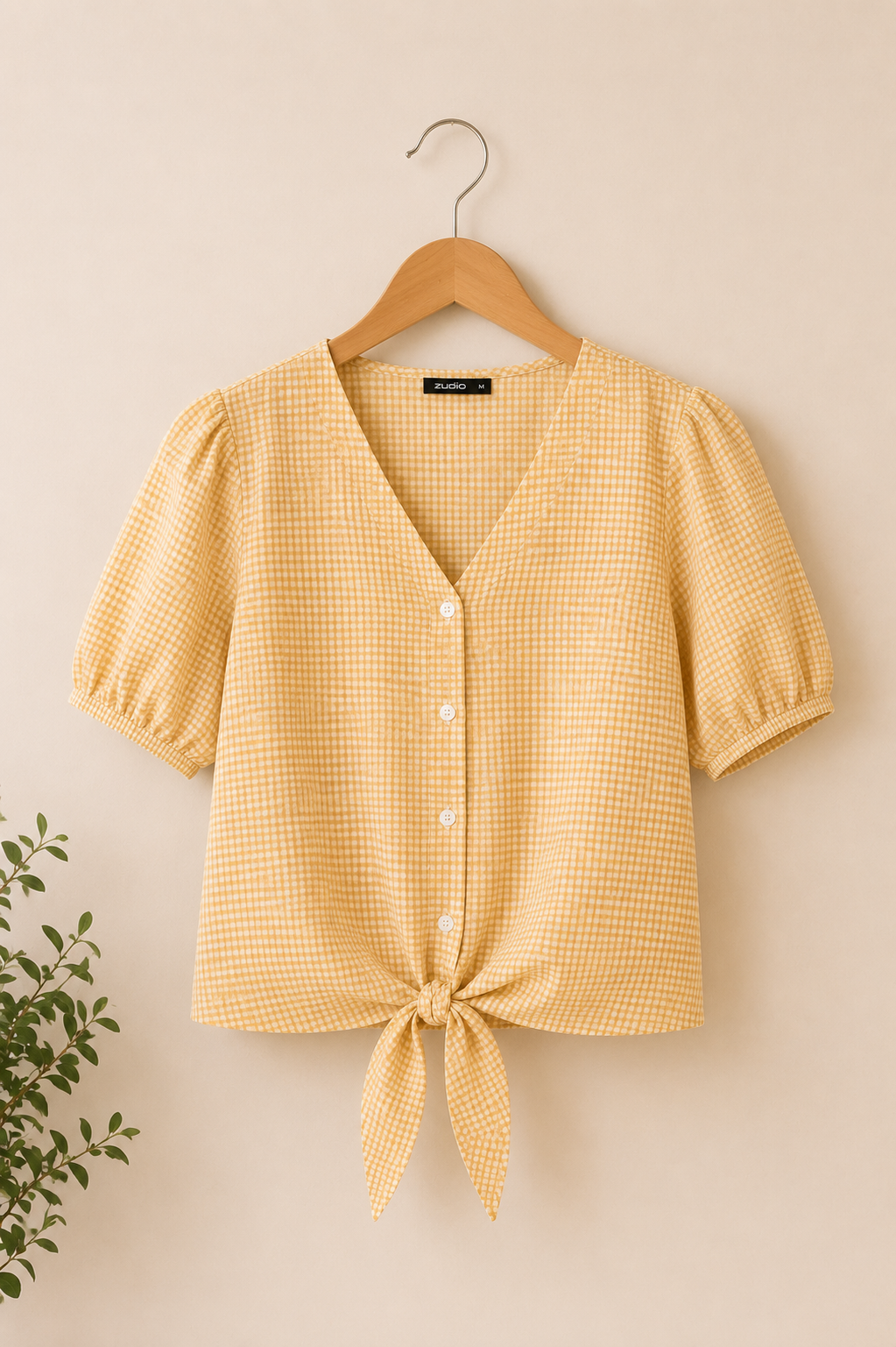 Sunshine Gingham Front Tie Crop Top