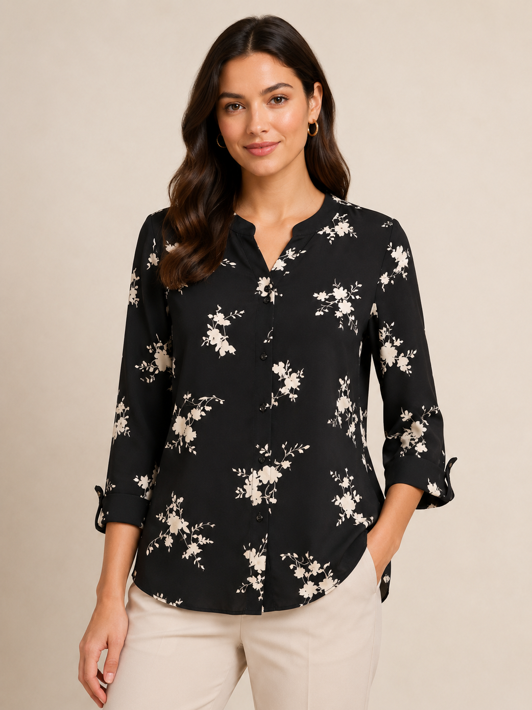 Black Floral Minimal Print Shirt