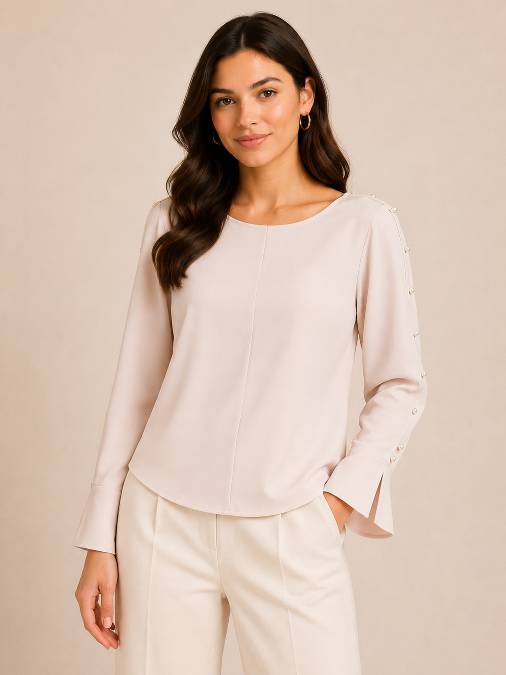 Nude Pearl Detail Statement Blouse