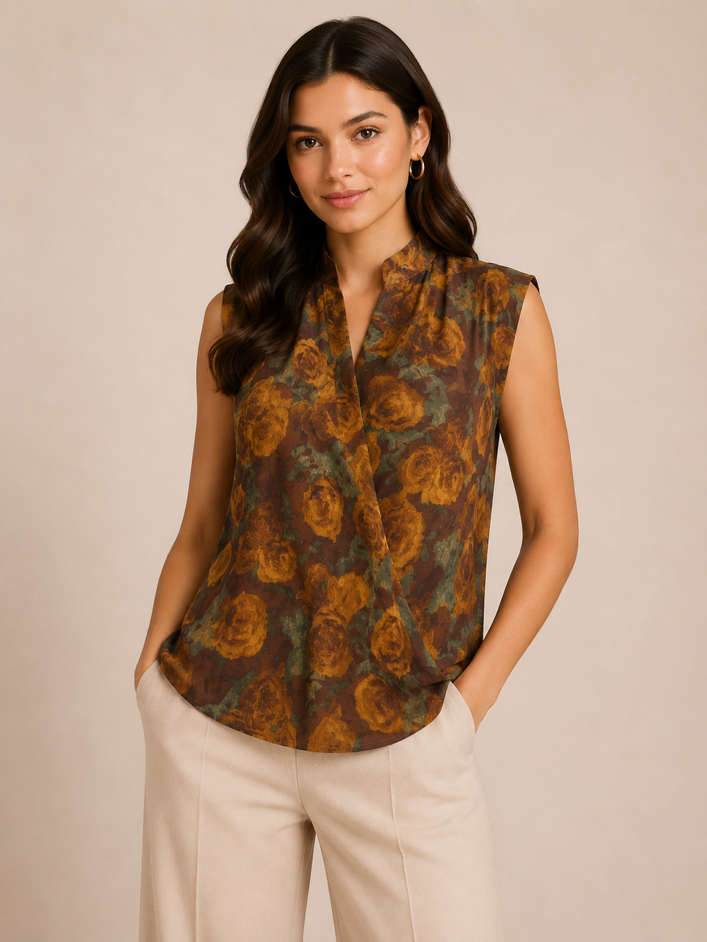 Vintage Rust Floral Drape Neck Top