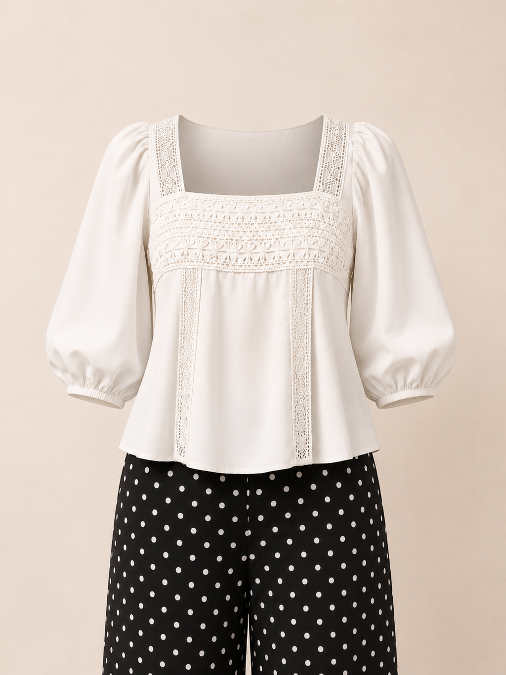 White Lace Panel Feminine Peplum Top