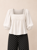 White Lace Panel Feminine Peplum Top