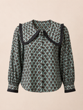 Vintage Print Statement Collar Chic Top