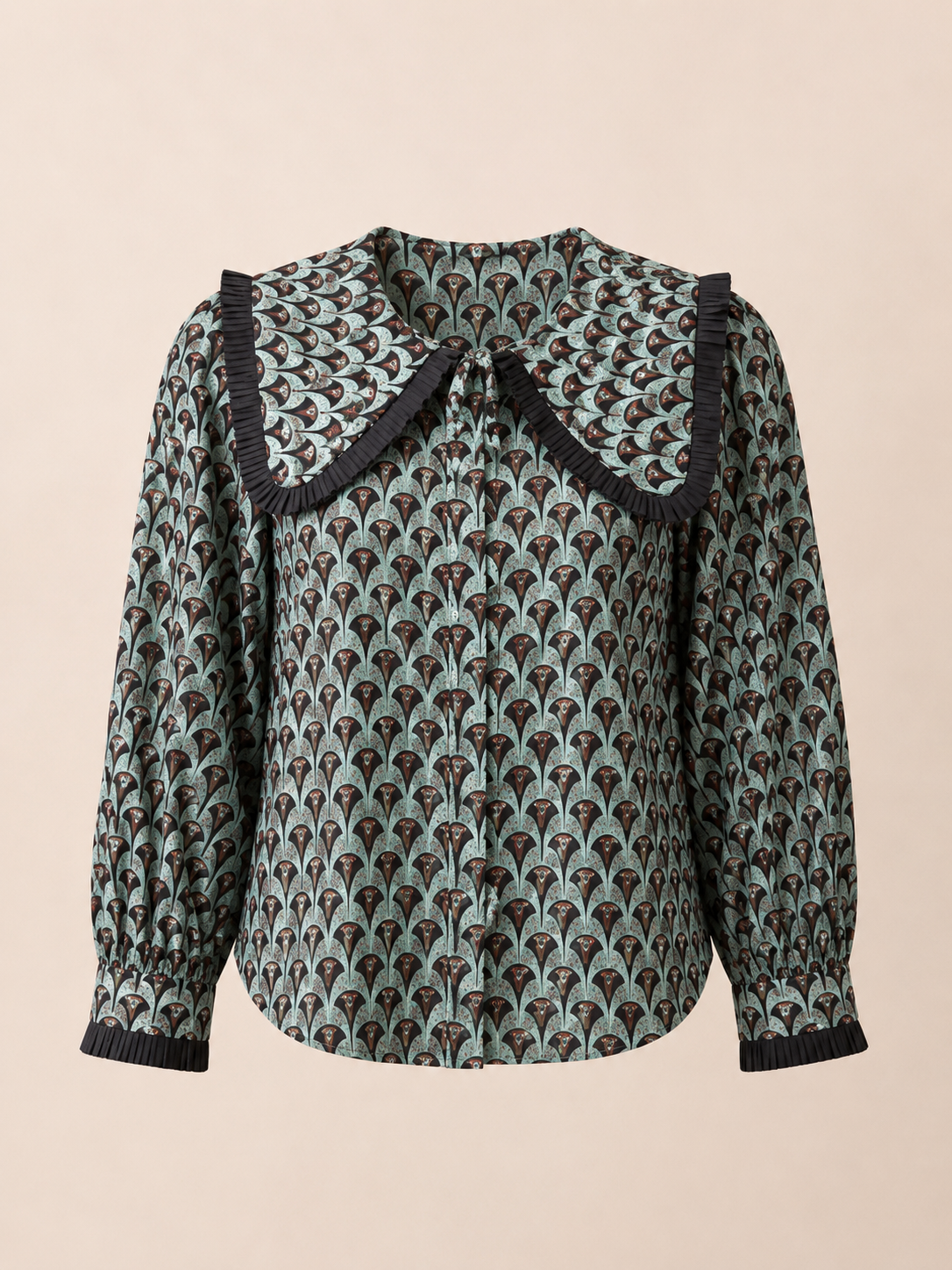 Vintage Print Statement Collar Chic Top