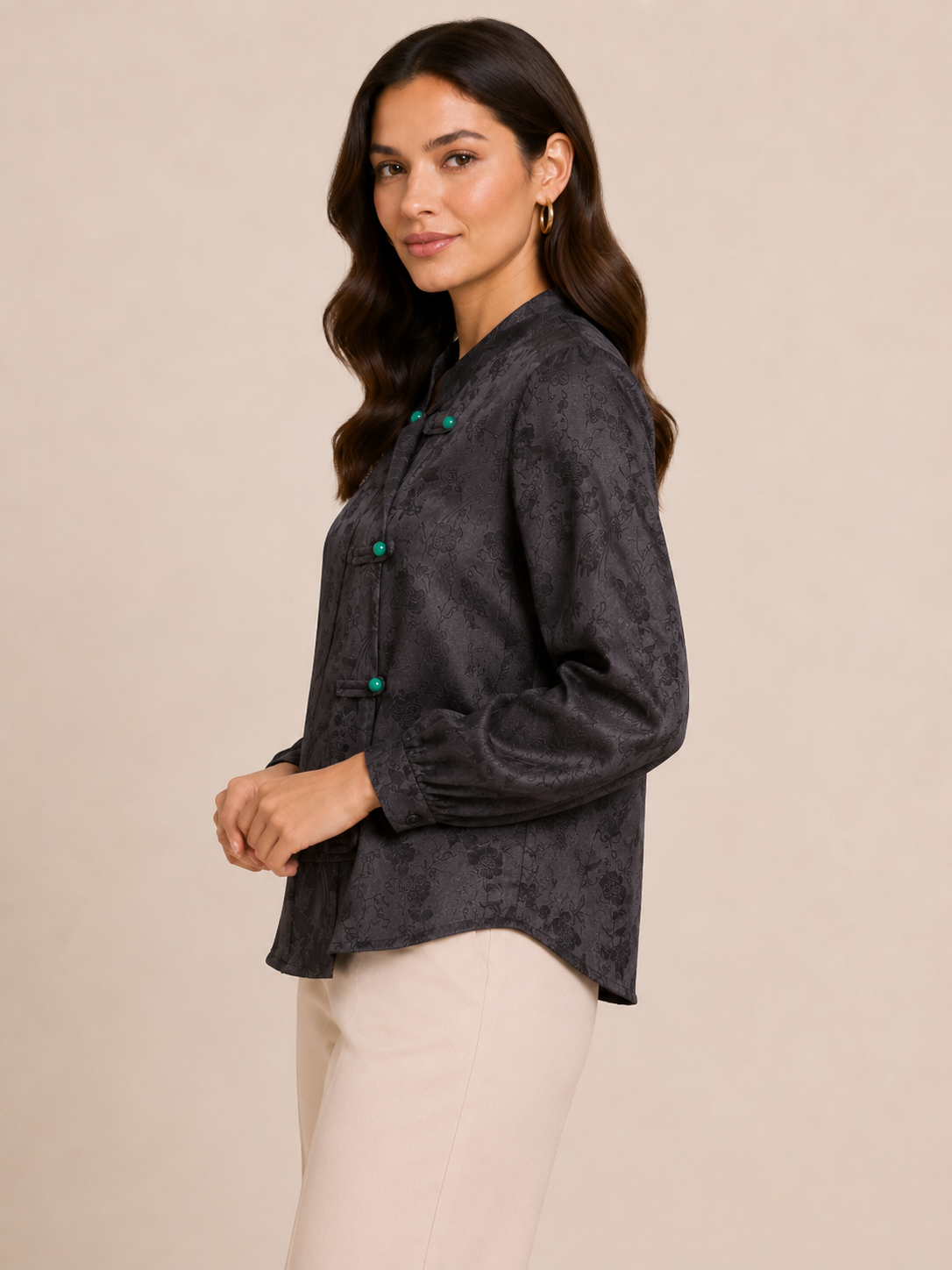 Charcoal Textured Mandarin Collar Statement Top