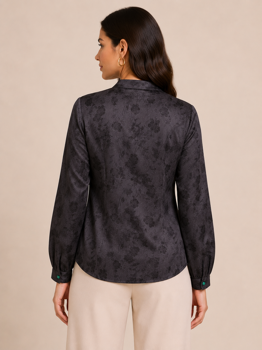 Charcoal Textured Mandarin Collar Statement Top