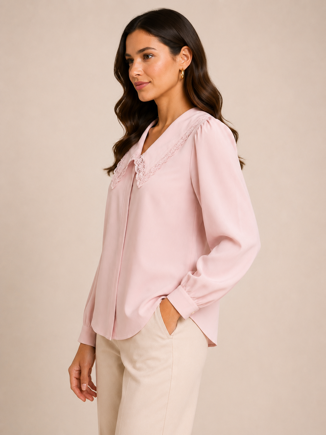 Blush Pink Lace Collar Elegant Overshirt