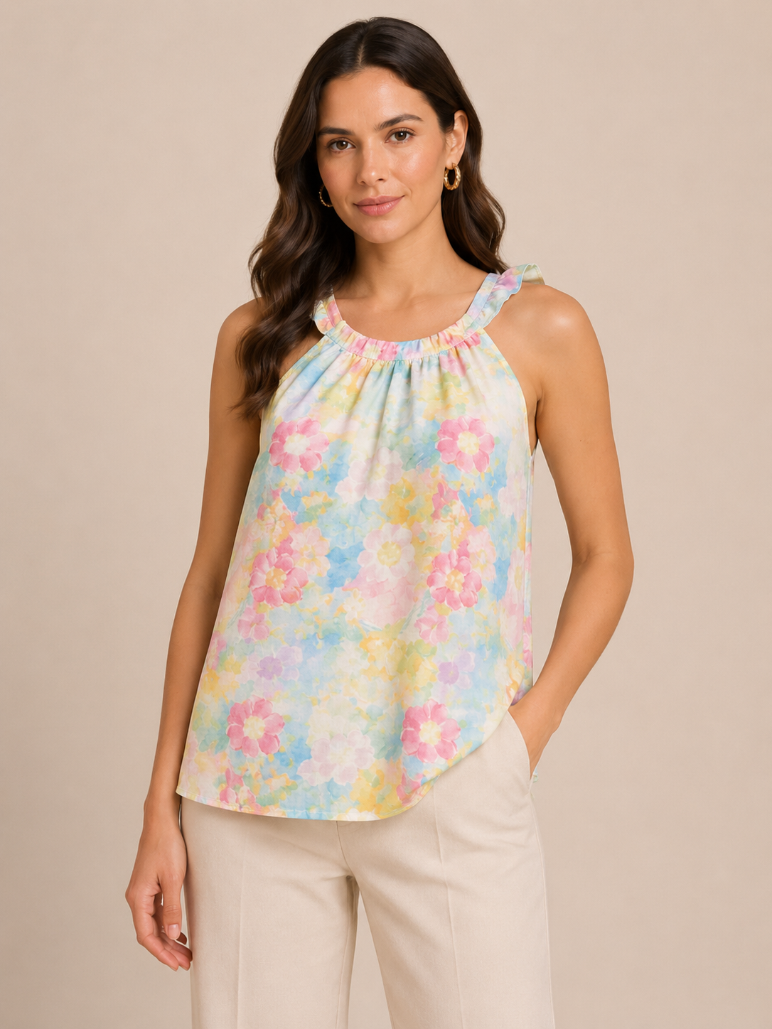 Pastel Floral Soft Flow Sleeveless Top