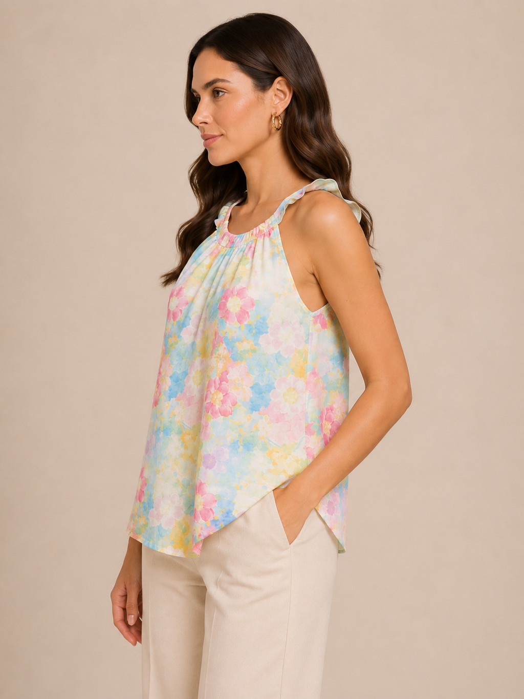 Pastel Floral Soft Flow Sleeveless Top