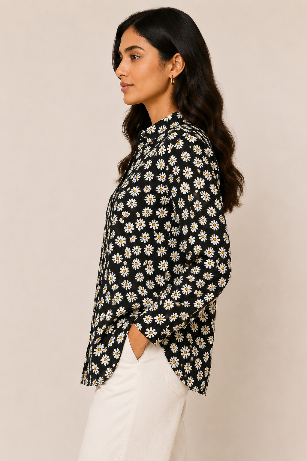 Black Daisy Floral Relaxed Fit Shirt