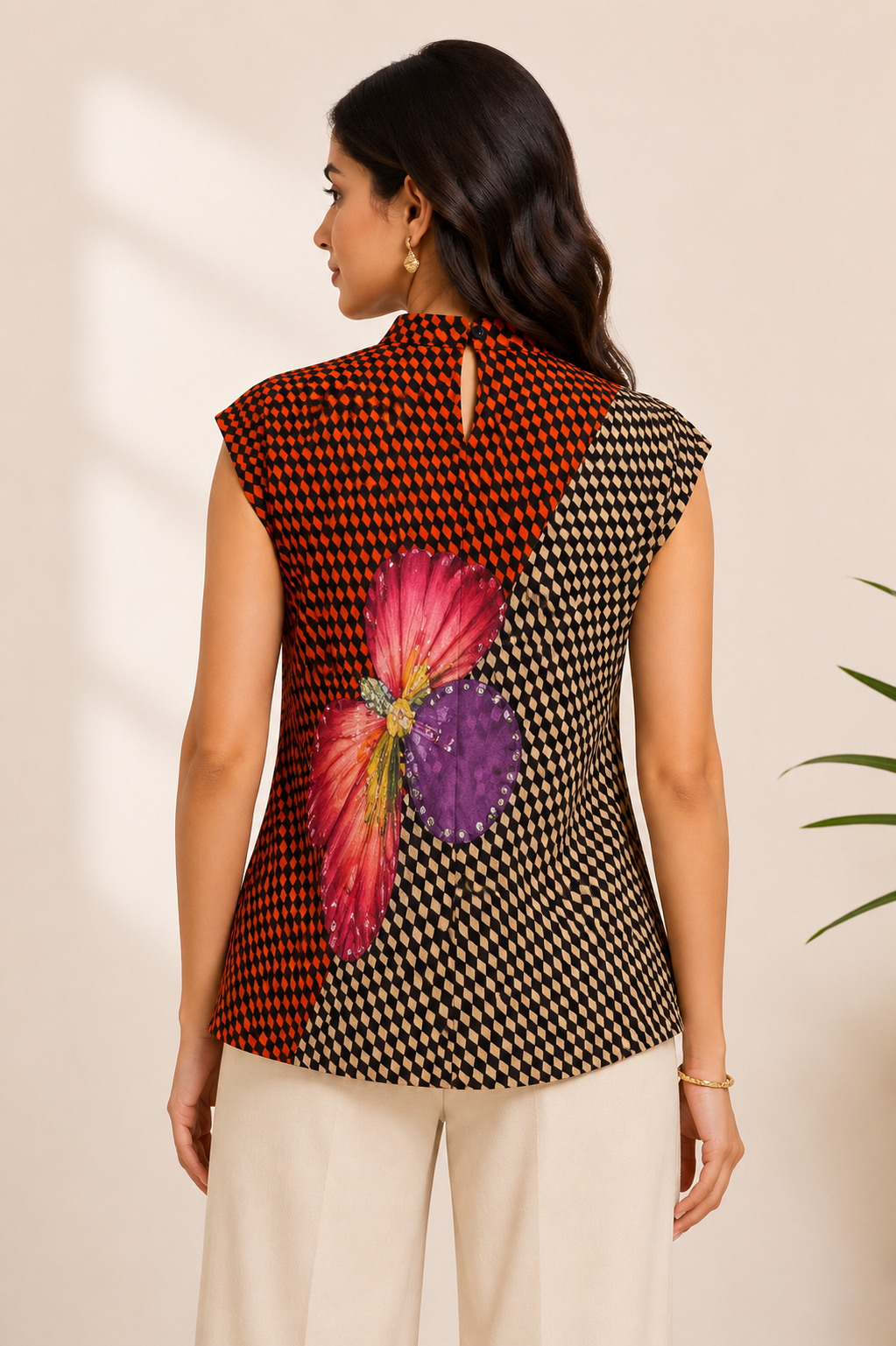 Artistic Floral Geometric Sleeveless Top
