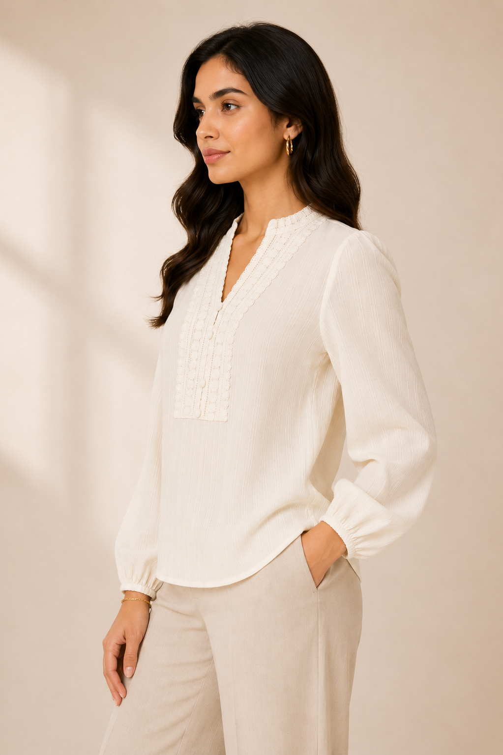 Ivory Lace Panel Ethnic Fusion Top