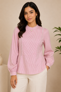 Pink Pinstripe Elegant Peplum Top