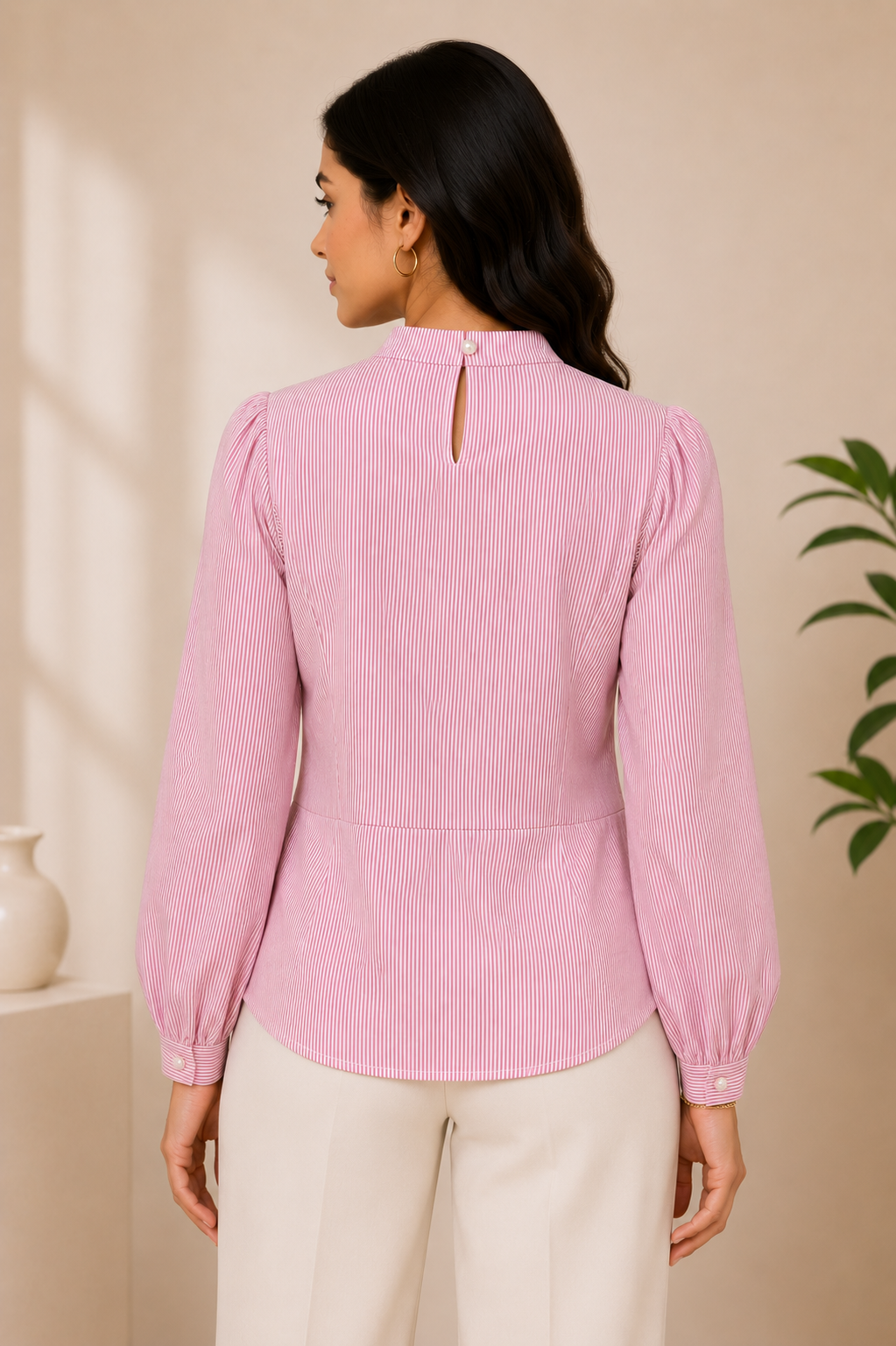 Pink Pinstripe Elegant Peplum Top