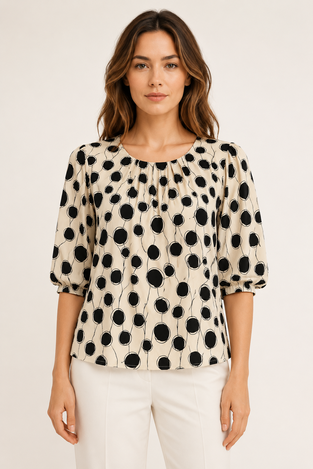 Abstract Polka Dot Puff Sleeve Top
