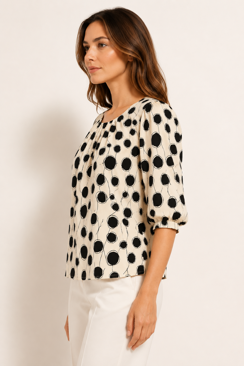 Abstract Polka Dot Puff Sleeve Top