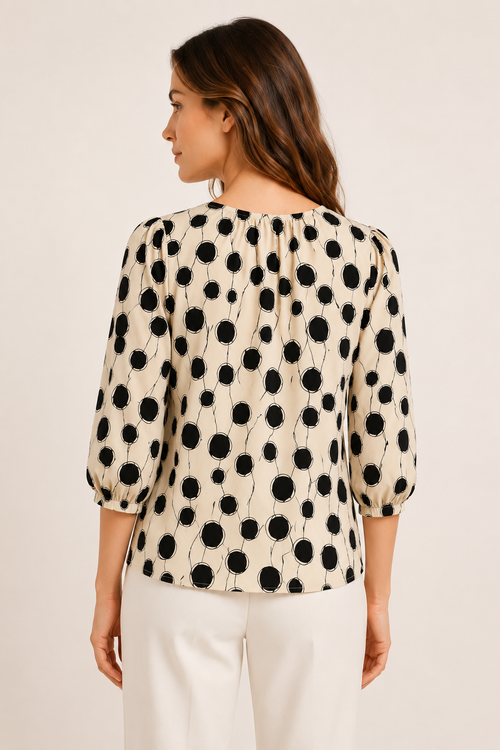 Abstract Polka Dot Puff Sleeve Top
