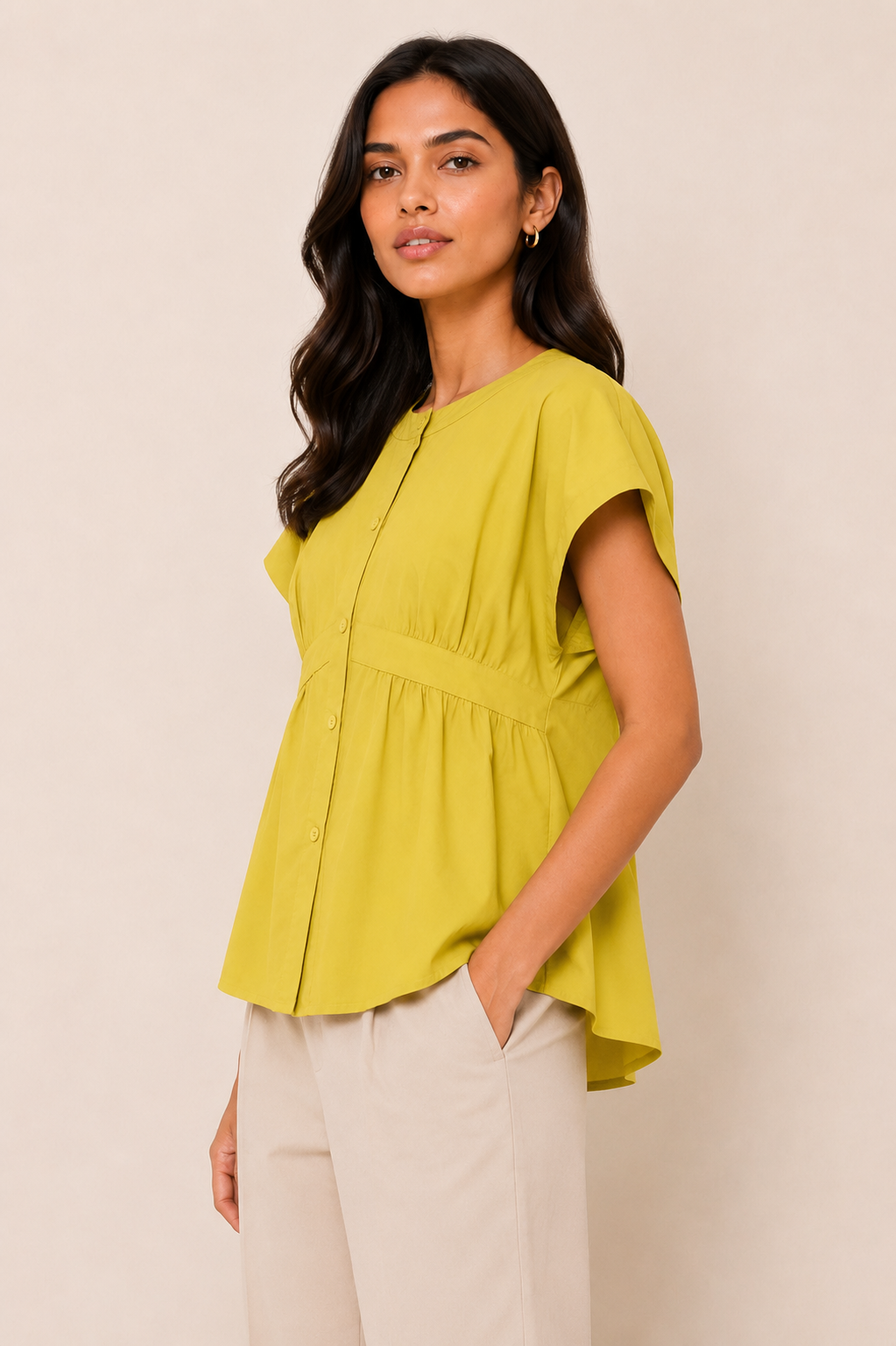Mustard Flow Button Top